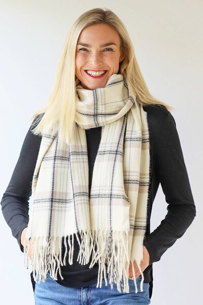 Archer House Tasselled Check Winter Scarf-shop-by-label-Preen