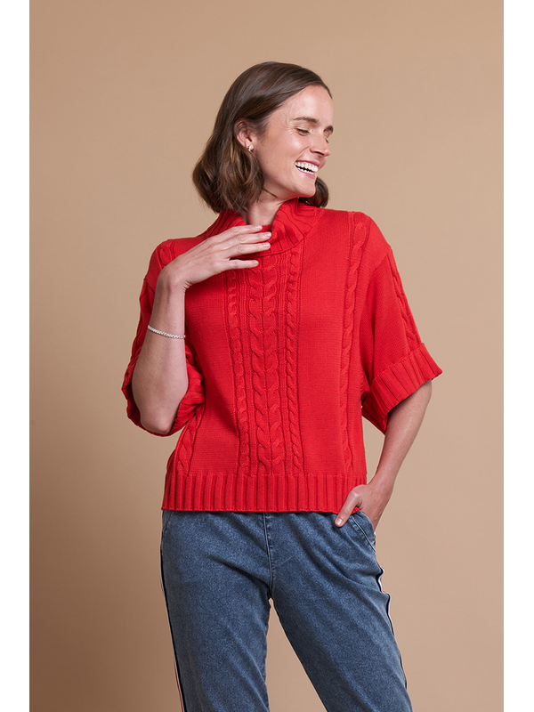 Memo Cowl Neck Cable Knit Jumper