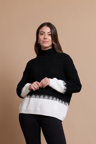 Oh Three Cable Knit Contrast Hem Jumper-sale-Preen