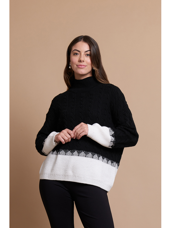 Oh Three Cable Knit Contrast Hem Jumper