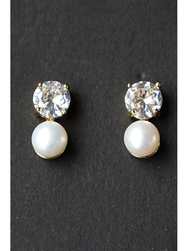 Archer House Diamante & Genuine Pearl Stud Earrings