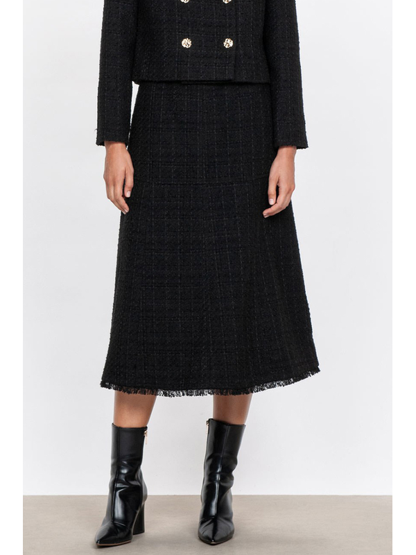 Veronika Maine Noir Tweed Midi Skirt