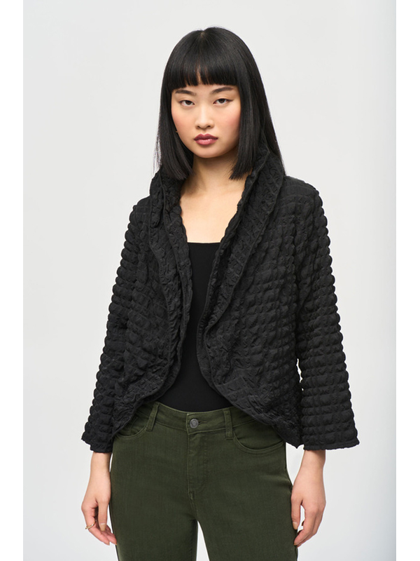 Joseph Ribkoff Black Bubble Woven Cropped Jacket