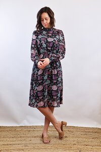 Memo Shirred Cuff & Neck Dress