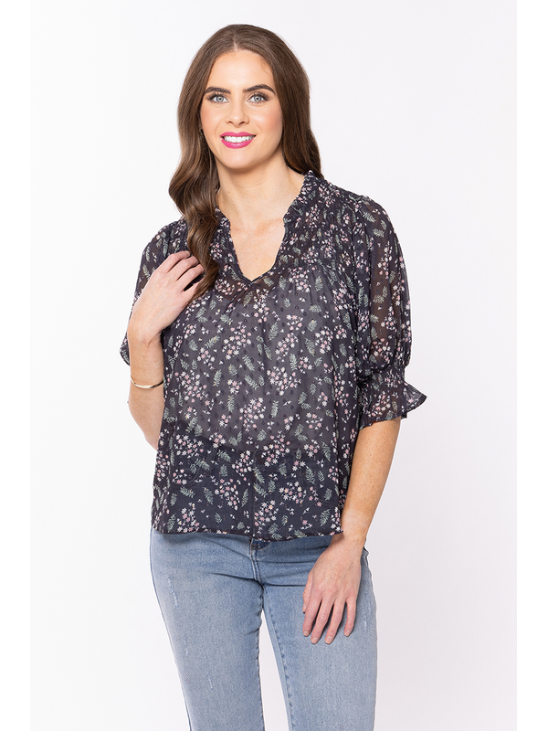 Seeking Lola Celeste V Neck Top