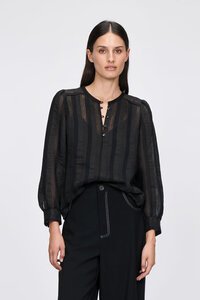 Veronika Maine Sheer Stripe Neck Blouse