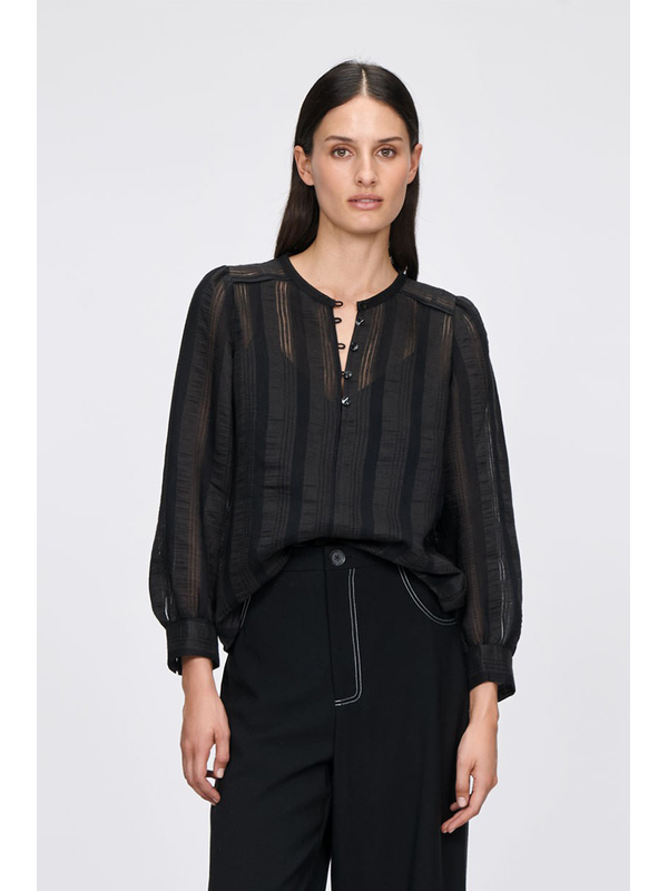 Veronika Maine Sheer Stripe Neck Blouse