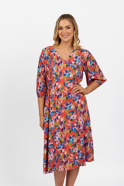 Vassalli V Neck Elbow Length Sleeve Dress - Rio-new-Preen