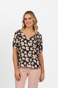 Vassalli V Neck Floaty Sleeve Print Top - Thea