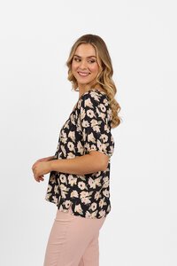 Vassalli V Neck Floaty Sleeve Print Top - Thea