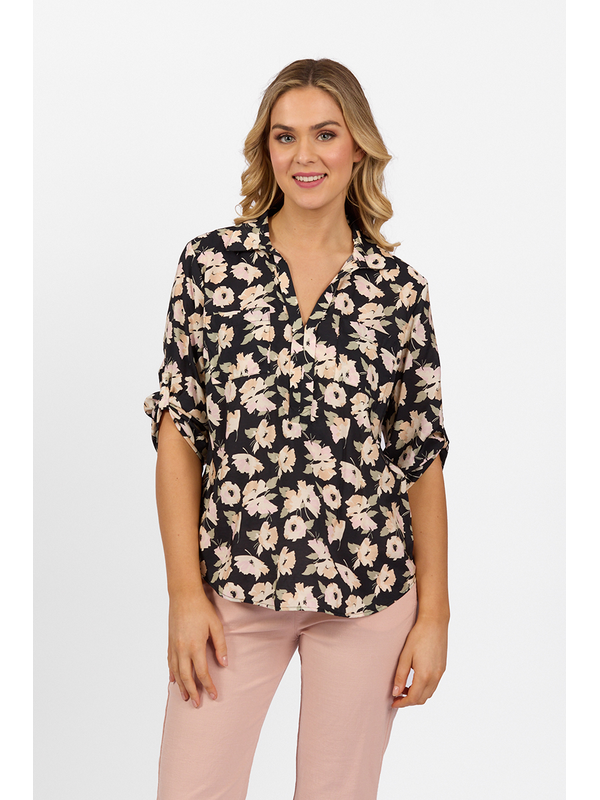 Vassalli Placket Shirt With Tab Sleeve - Thea