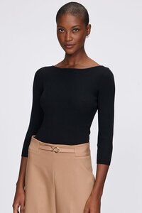 Veronika Maine Slash Neck 3/4 Sleeve Rib Knit