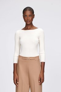 Veronika Maine Slash Neck 3/4 Sleeve Rib Knit