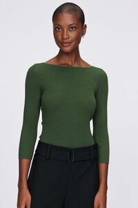 Veronika Maine Slash Neck 3/4 Sleeve Rib Knit