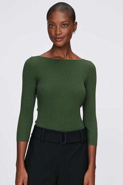 Veronika Maine Slash Neck 3/4 Sleeve Rib Knit-new-Preen