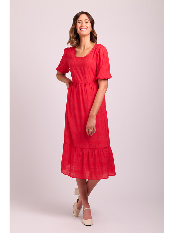 Memo Midi Volume Sleeve Plain Dress