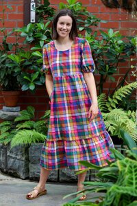 Memo Midi Volume Sleeve Check Dress