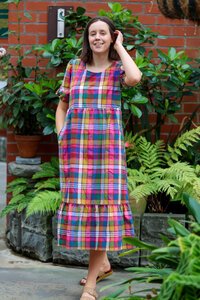 Memo Midi Volume Sleeve Check Dress