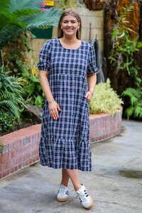 Memo Midi Volume Sleeve Check Dress