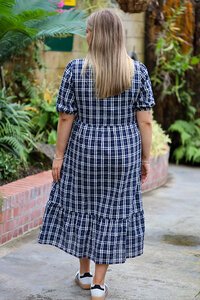 Memo Midi Volume Sleeve Check Dress