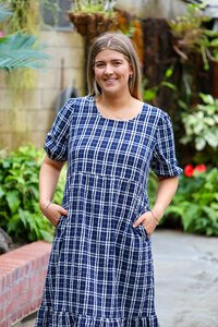 Memo Midi Volume Sleeve Check Dress