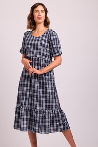 Memo Midi Volume Sleeve Check Dress