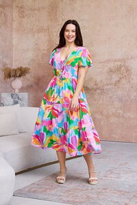 Boho Hibiscus Hues Midi Dress