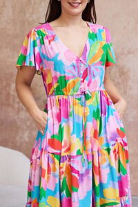 Boho Hibiscus Hues Midi Dress