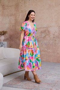 Boho Hibiscus Hues Midi Dress