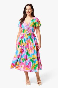 Boho Hibiscus Hues Midi Dress