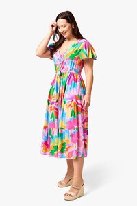 Boho Hibiscus Hues Midi Dress