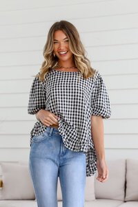 Miracle Gingham Button Back Top