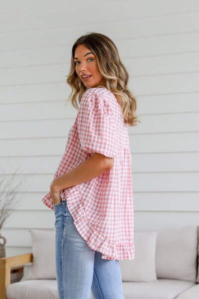 Miracle Gingham Button Back Top-new-Preen