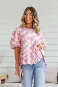 Miracle Gingham Button Back Top