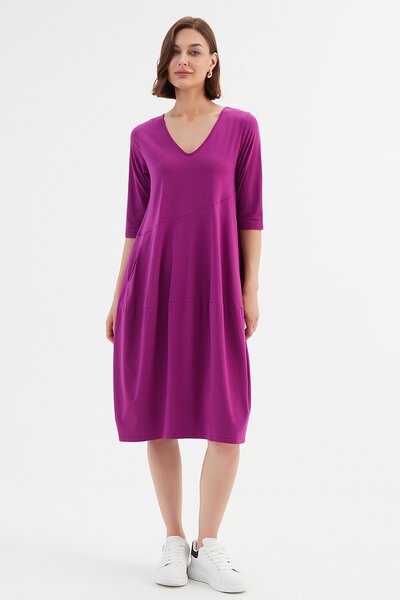 Tirelli V Neck Diagonal Seam Dress-new-Preen