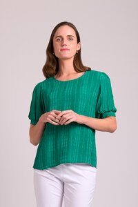 Oh Three Volume Sleeve Scoop Hem Check Top