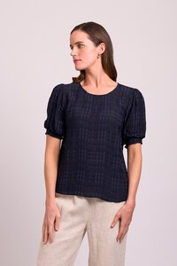 Oh Three Volume Sleeve Scoop Hem Check Top