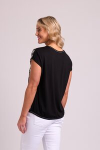 Memo Contrast Rib Woven Front Top