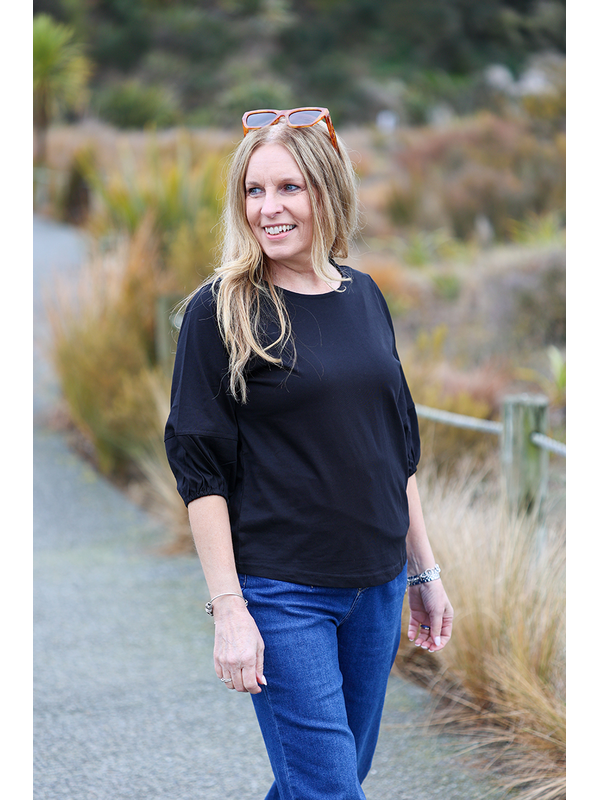 White On Black Puff Sleeve Top