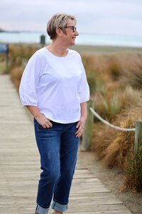 White On Black Puff Sleeve Top