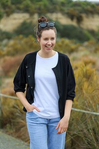 White On Black Collarless Jacket