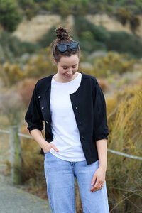 White On Black Collarless Jacket