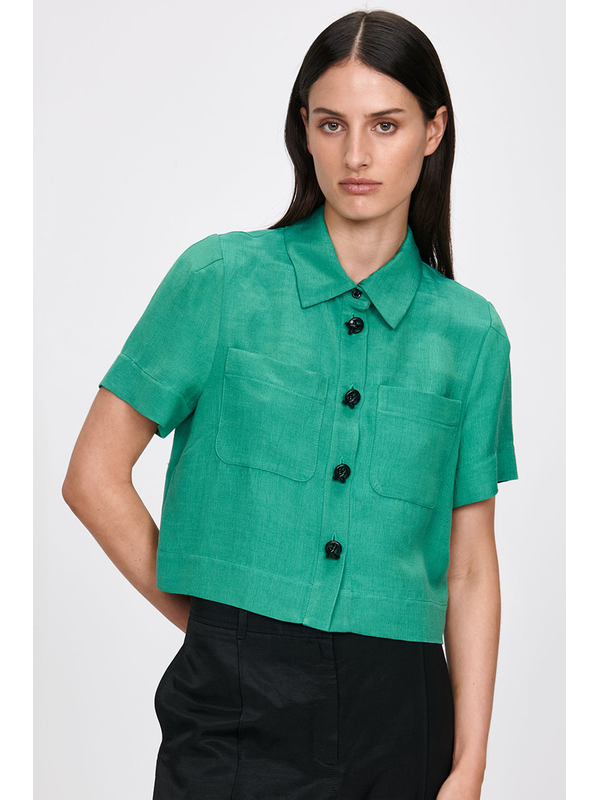 Veronika Maine Italian Sculptural Weave Crop Shirt