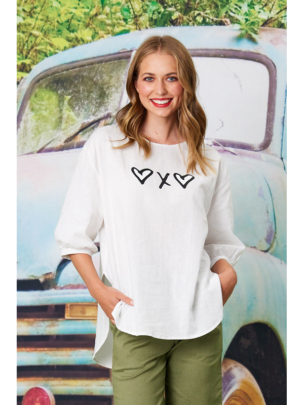 Classified Santorini Linen Blend Printed Top