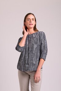 Foil Scoop Hem Shirr Cuff Top