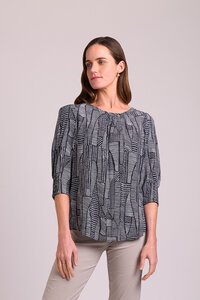 Foil Scoop Hem Shirr Cuff Top