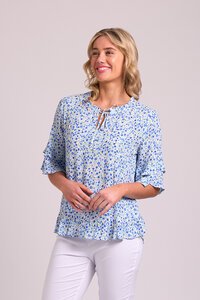 Foil Scoop Hem Layered Sleeve Top