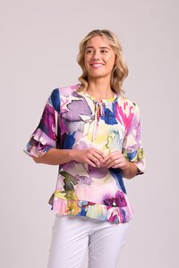 Foil Scoop Hem Layered Sleeve Top