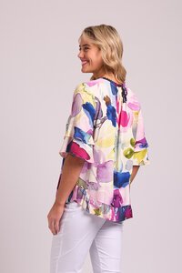 Foil Scoop Hem Layered Sleeve Top