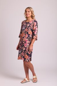 Foil Shift Fluted Sleeve Dress